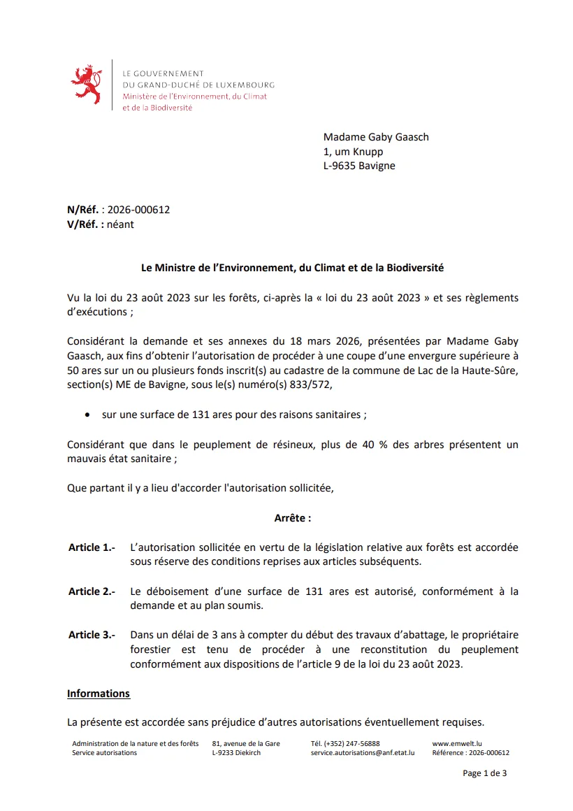 Arrêté - Le Ministre de l'Environnement, du Climat et de la Biodiversité - décision ministérielle n° 2026-000612 du 18 mars 2026