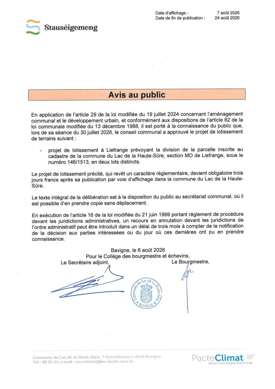 Avis public morcellement conseil 30.07.2026
