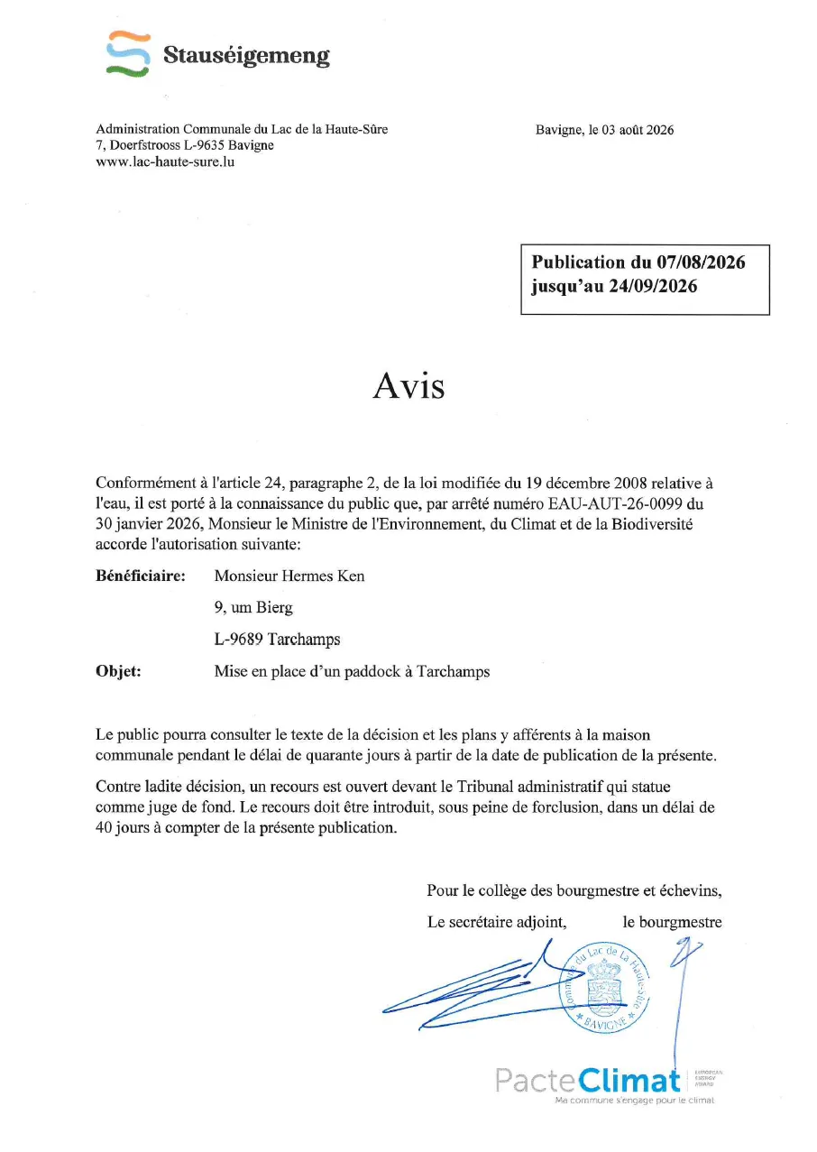 Avis public - Arrêté n° EAU-AUT-26-0099 du 30 janvier 2026