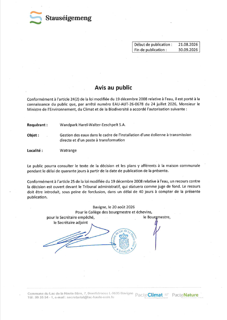 Avis public - arrêté EAU-AUT-26-0678 du 24 juillet 2026
