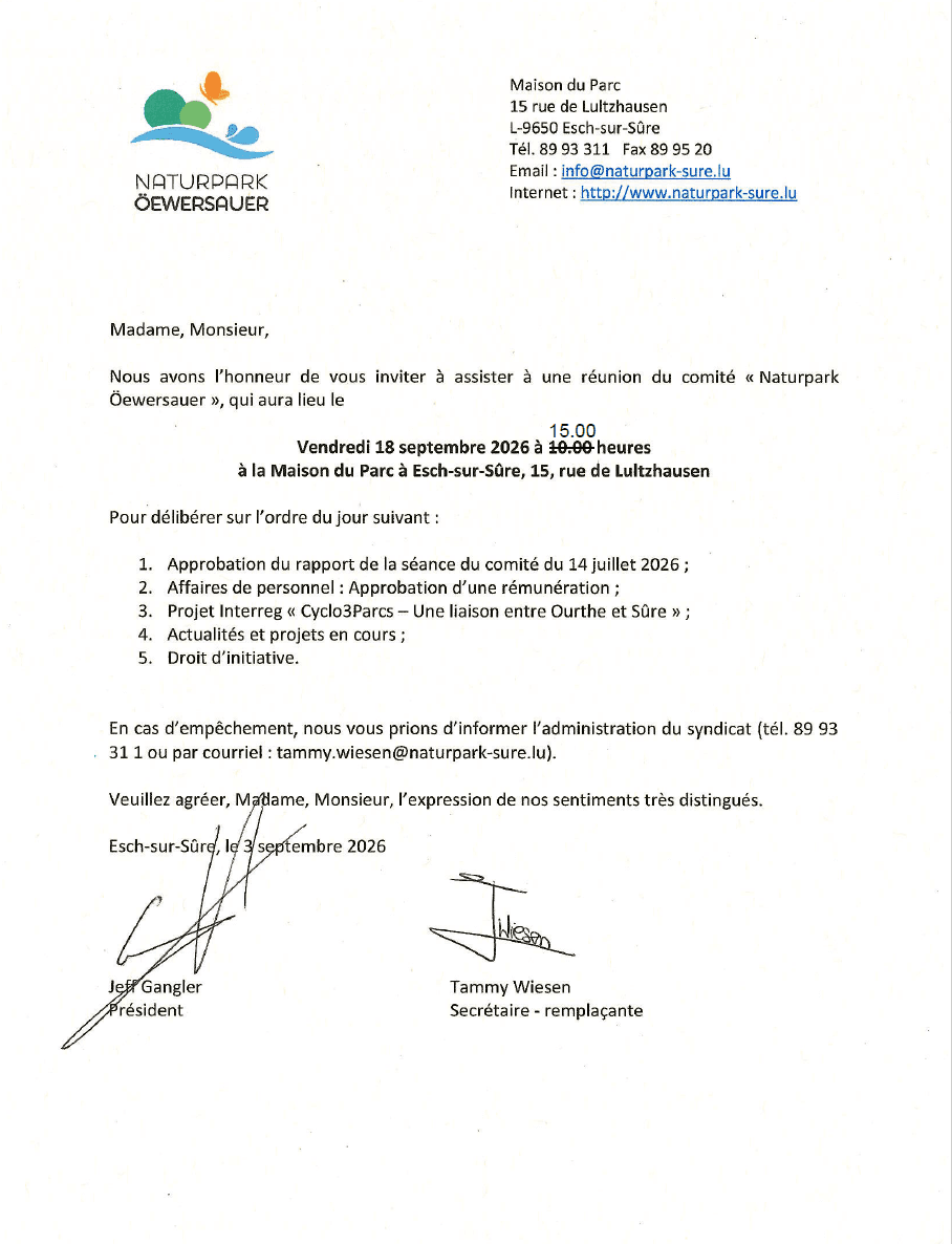 Convocation Comité Naturpark 18.09.2026