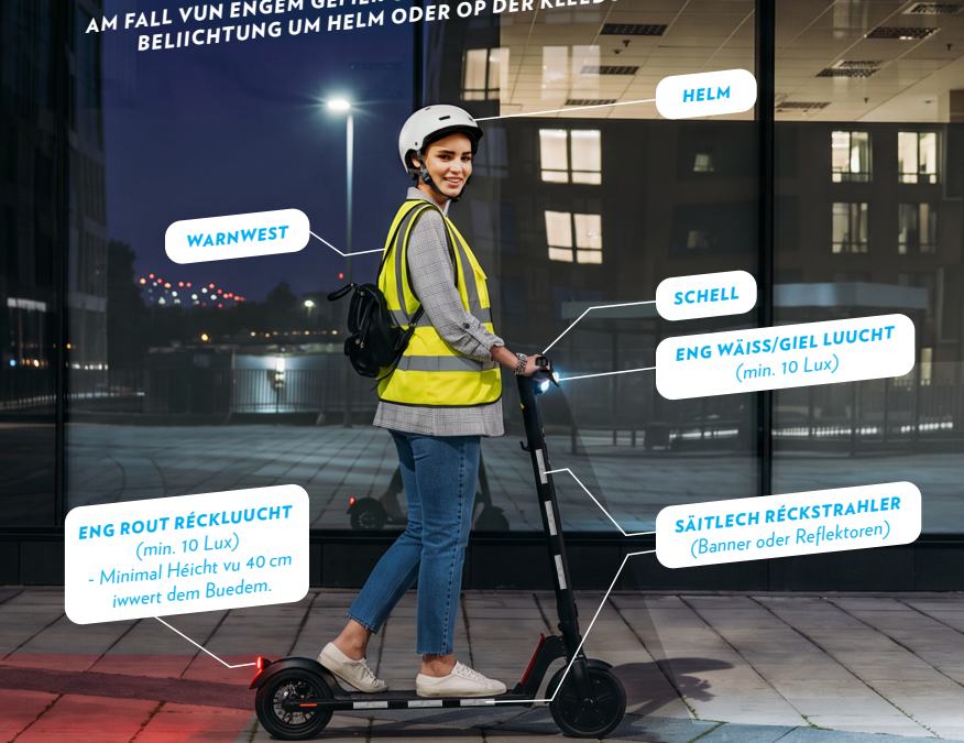 Sécher mat der E-Trottinett ënnerwee!