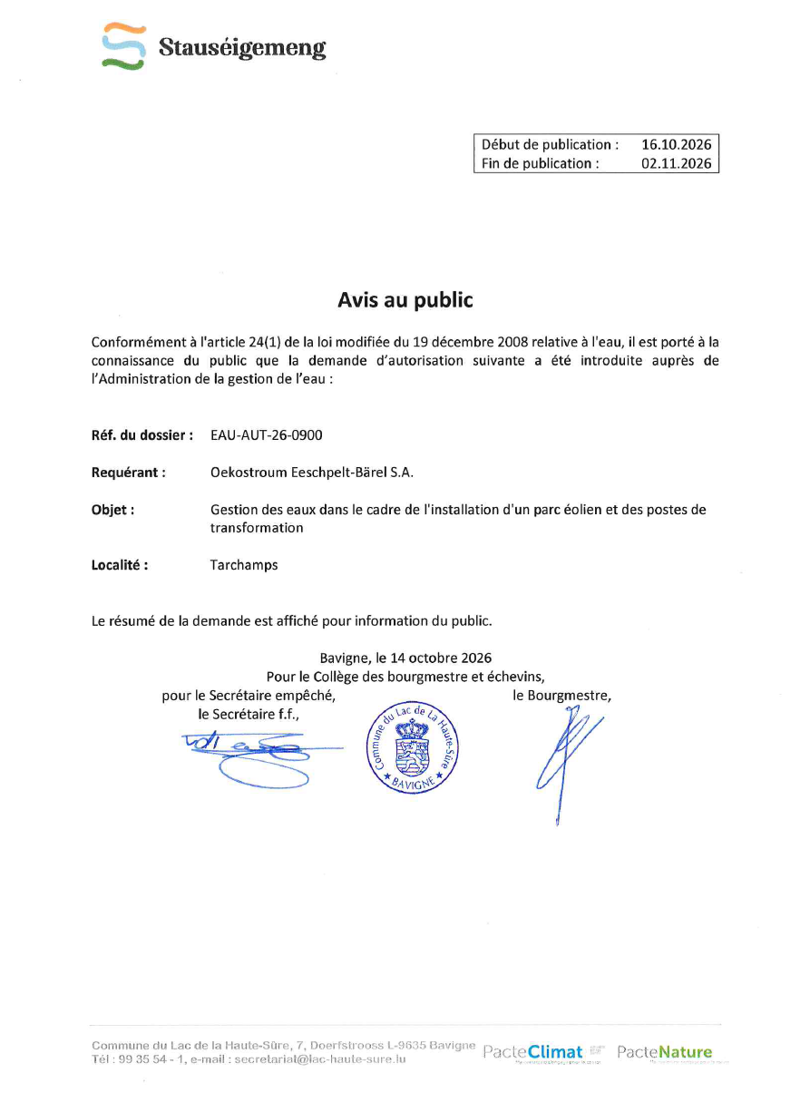 Avis au public - EAU-AUT-26-0900